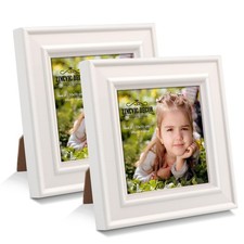 2 PCS 4x4 White Wood Picture Frames for 3.5x3.5 Photos Distressed Square