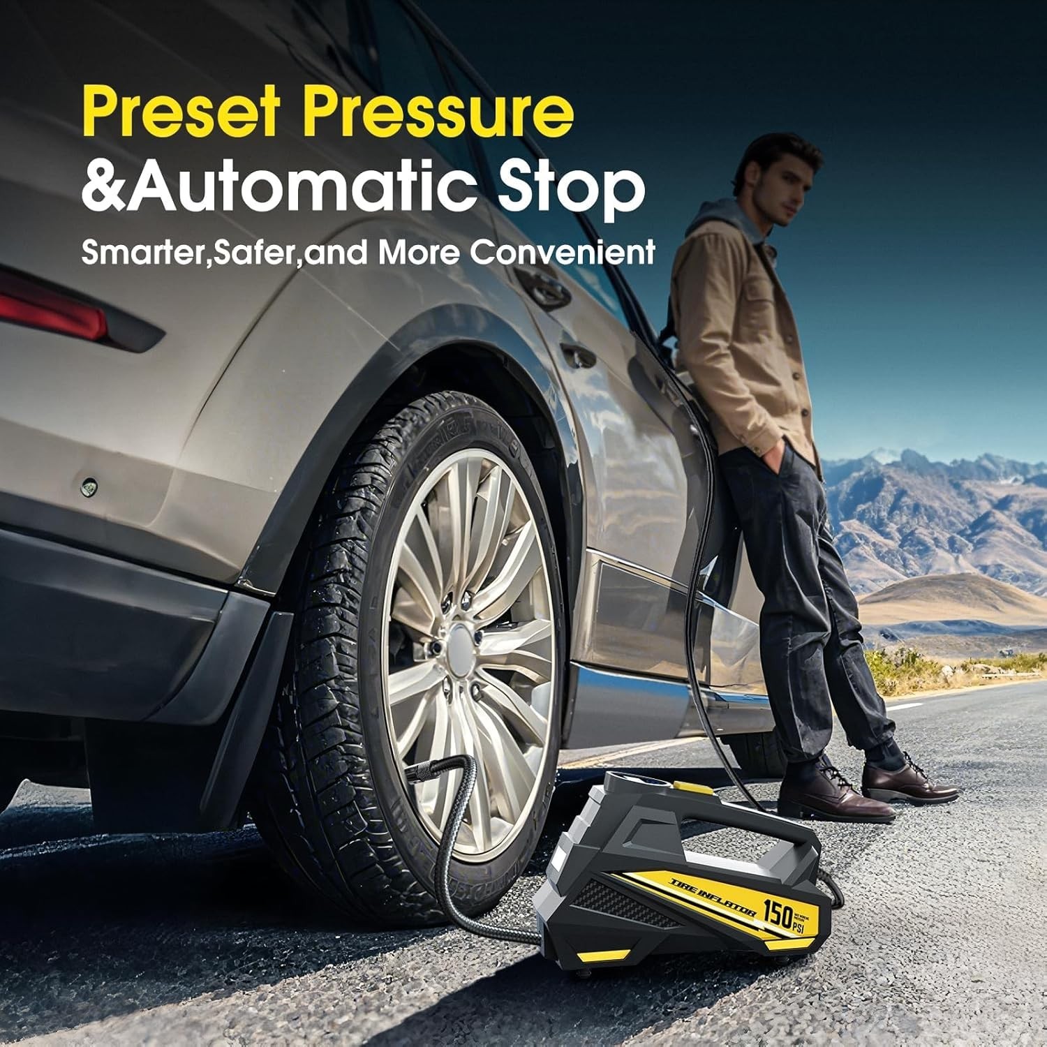  Tire Inflator Portable Air Compressor -DC 12V Air Pump for Car Tires 150PSI LCD