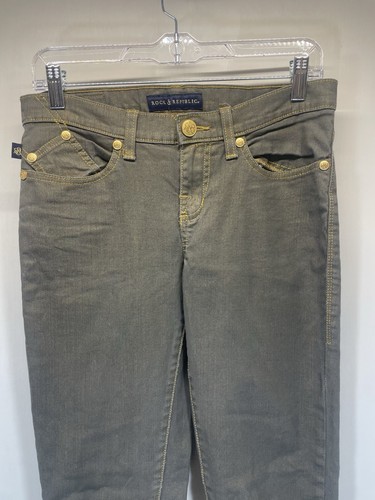 Rock & Republic Jeans Womens 6 Grey Gold Berlin Skinny Denim Low Rise 28X29 - Picture 2 of 6