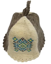 Wool Sauna Hat Embroidered Ukrainian ornament Blue