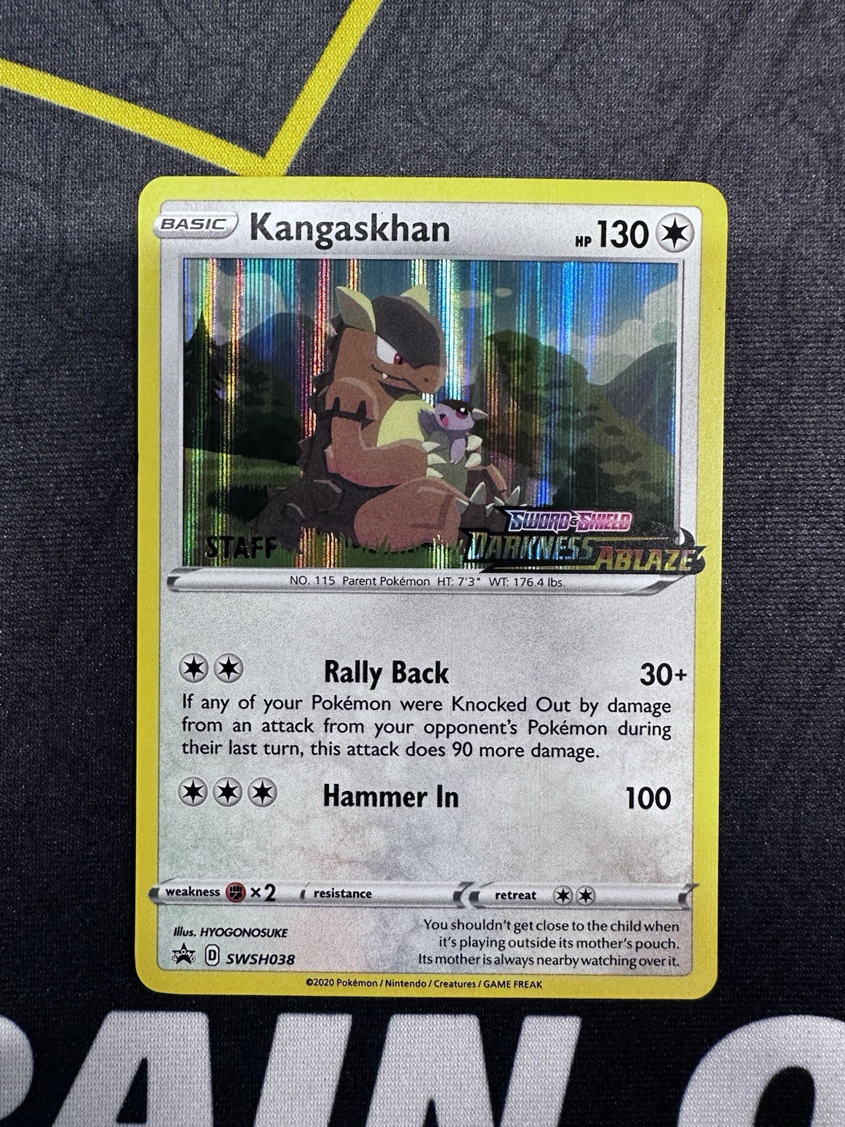 Kangaskhan SWSH038 STAFF Pre Release Promo Darkness Ablaze Pokemon Card NM