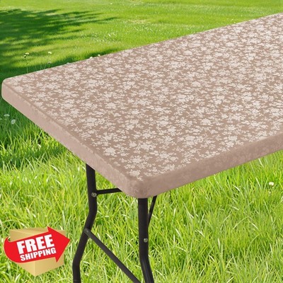 Smiry Rectangle Picnic Table Cloth, Elastic Waterproof Fitted Heavy Duty Viny...