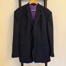 Christian A Timel Navy Textured Blazer Jacket Mens Size L Purple Paisley Lining
