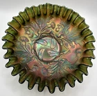 Antique FENTON Green Carnival Glass "Thistle" CRE Bowl (8" Diameter)