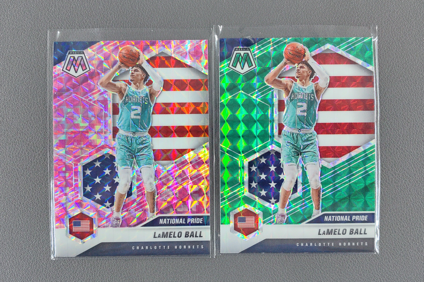 2020-21 Panini Mosaic LaMelo Ball National Pride Mosaic Green RC Hornets LOT2