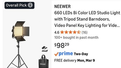 NEEWER 1 Pack NL660 Bi-Color 660 LED Photography Video Light and Stand Kit