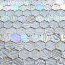100 Pcs Hexagon White Iridescence Stained Glass Pieces Mosaics Tiles for Crafts