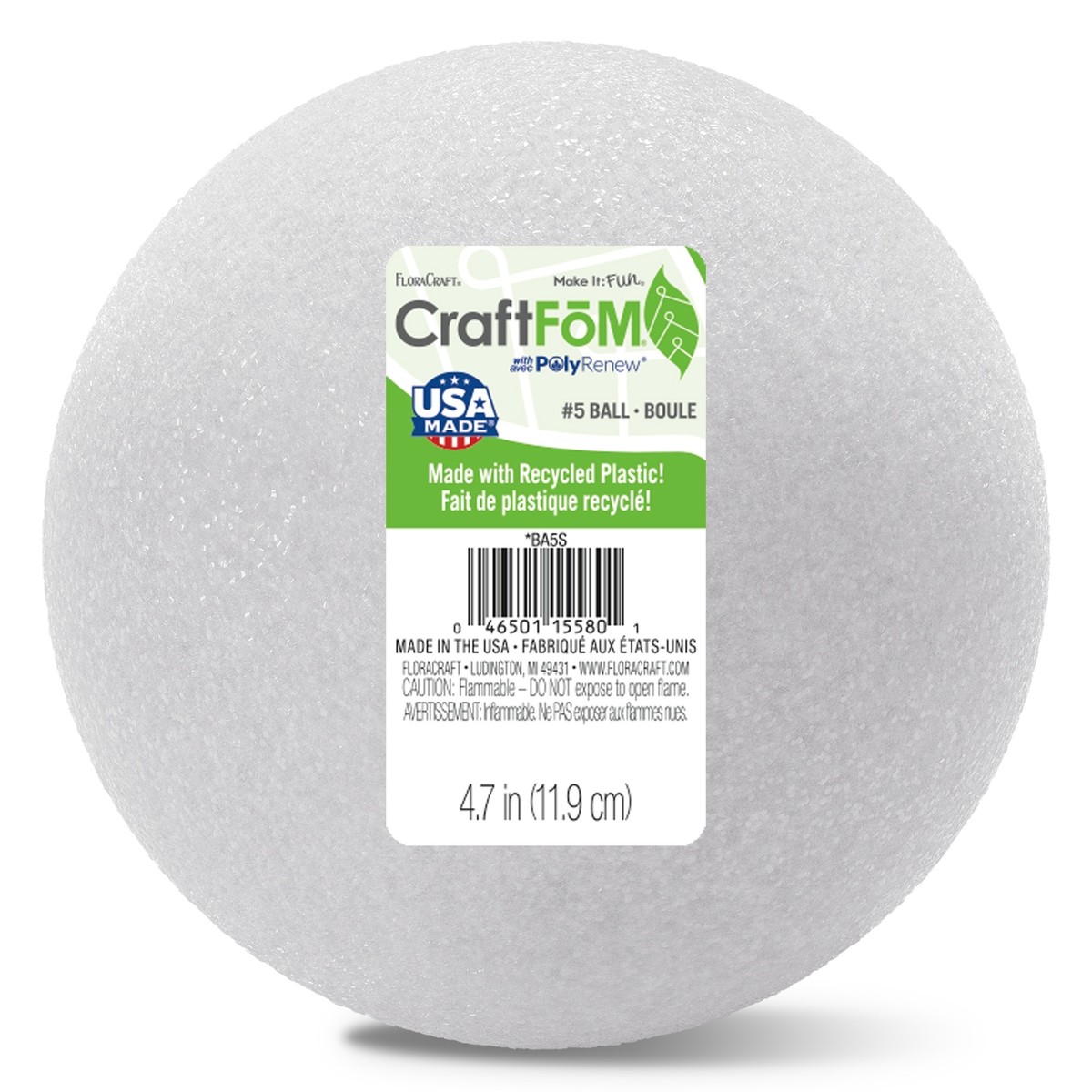 White Floral Craft Foam FloraCraft CraftFoam Ball 4.7 Inch White ...