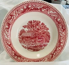 Mint Cond 1965 4 Royal Memory Lane 8 3/8” Rimmed Soup Bowls Red Transferware