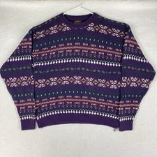 Vintage Eddie Bauer Sweater Mens Size L Purple Geometric Nordic Pullover READ 