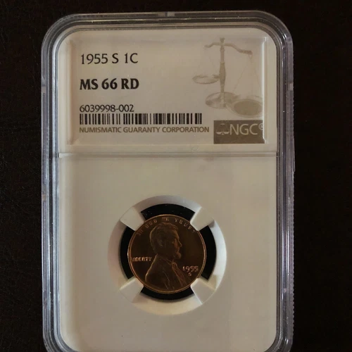 1955-S Lincoln Head Cent Penny 1C Gem Brilliant UNC Red NGC MS66 RD