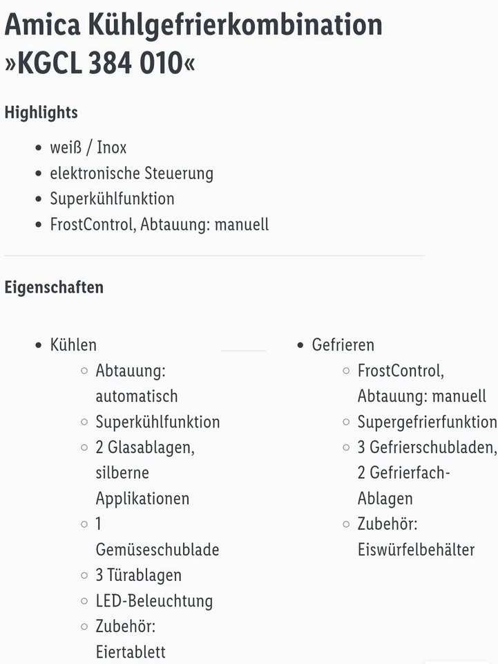 kühlgefrierkombination Amica fast wie neu, weiß sehr praktisch nicht zu groß