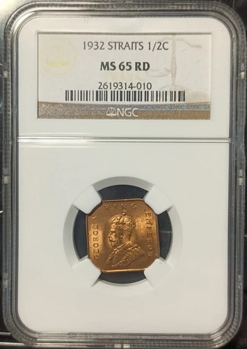 STRAITS SETTLEMENTS 1/2C 1932 NGC MS65RD.