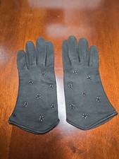 EUC Gant Madelaine Embellished Black Wrist Length Gloves, Size 6 1/2