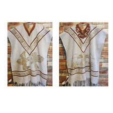 Native American Western Burnt Suede leather Poncho Eagles