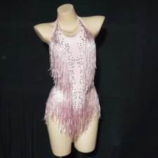 Sparkly Crystals Fringe Bodysuit Women DJ Jazz Dance Costume With Rhinestone
