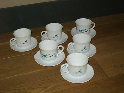 VINTAGE - ARCOPAL FRANCE - 6 TASSES à CAFÉ - Fleurs VERONICA MYOSOTIS - Arts de la table
