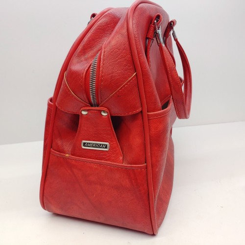 Vintage American Tourister Escort Carry on Luggage Bag Red Faux Leather Nice - Picture 5 of 13