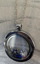 Floating Charm Locket BLUE LIBRA BIRTHSTONE/CRYSTAL FLOWER Silver Tone NECKLACE