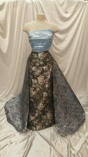 Black Blue Jacquard Gold Metallic Floral Flowers Brocade Fabric By The Yard Gown