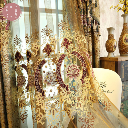 Rideau Velours Violet Brodé Jacquard Avec Tulle - Lot De Valances - Décoration Salon - Neuf