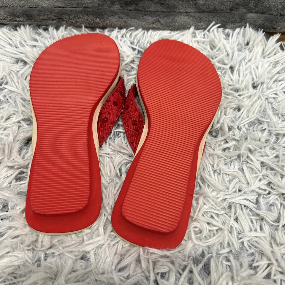 Zapatillas tanga Liz Claiblorne para mujer talla 9 rojas con cuentas ligeras Beach Resort Foto 3 de 4