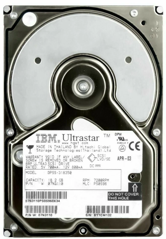Hard Drive IBM Ultrastar 36LP 07N3110 DPSS-318350 18.2GB 7.2K 4MB SCSI U160 3.5' - Image 3 of 3
