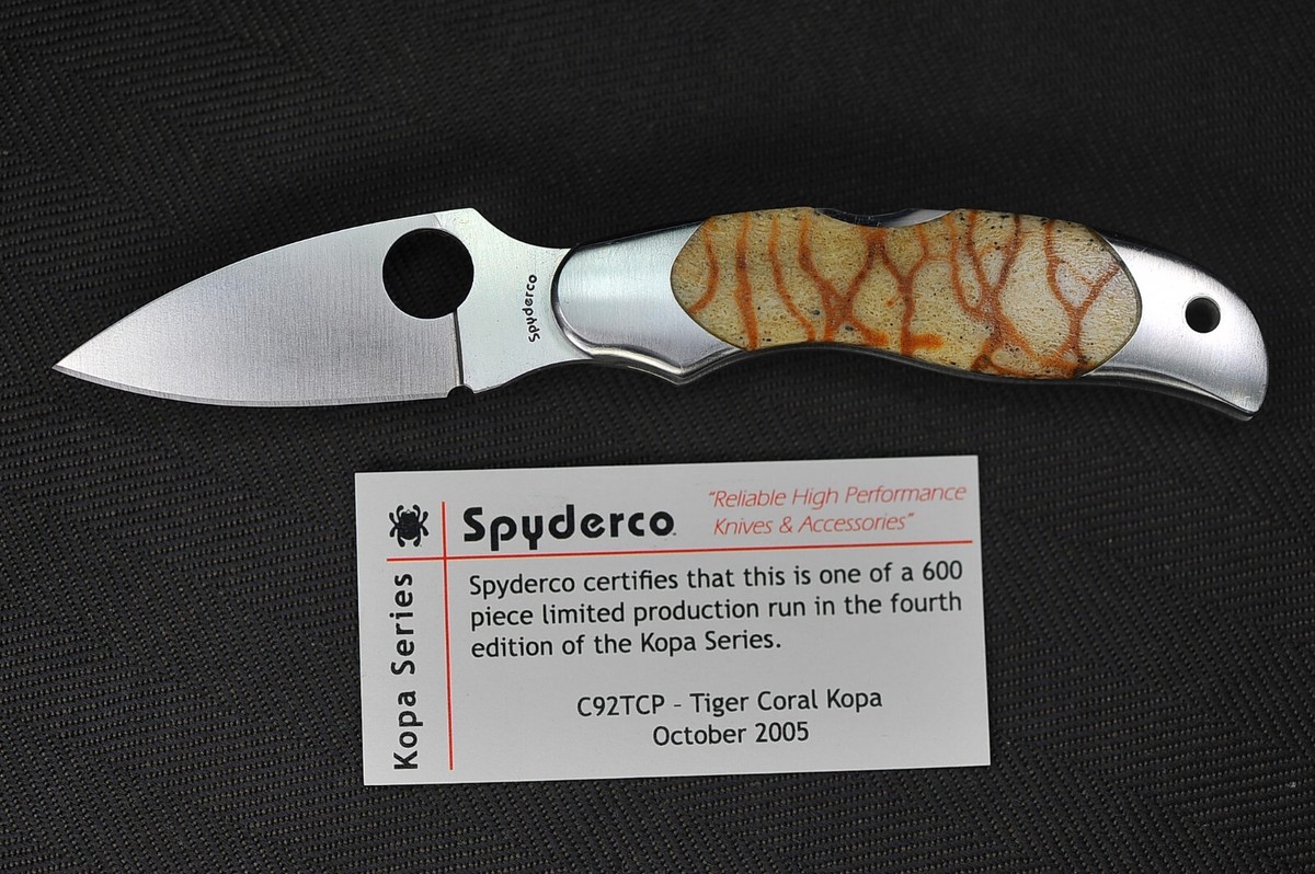 600本限定 廃盤 希少 C92P スパイダルコ コパ SPYDERCO Spyderco Kopa Knife C92TCP, Ltd Edition 4, Tiger Coral, BNIB