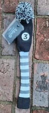 Maxfli #3 Knit Fairway Wood Headcover Golf Pom Pom MX493 Black White Gray