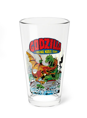 Godzilla Pint Glass, 16oz - Marvel Comics 1970s Art - King of the Monsters