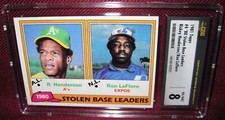 1981 TOPPS 1980 STOLEN BASE LEADERS #4 RICKEY HENDERSON RON LeFLORE CSG 8 NM/MT