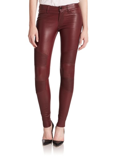 Women Burgundy Real Lamb Leather Biker 
