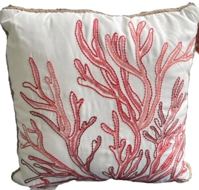Pier Imports Embroidered Coastal Sea Life Coral Throw Pillow