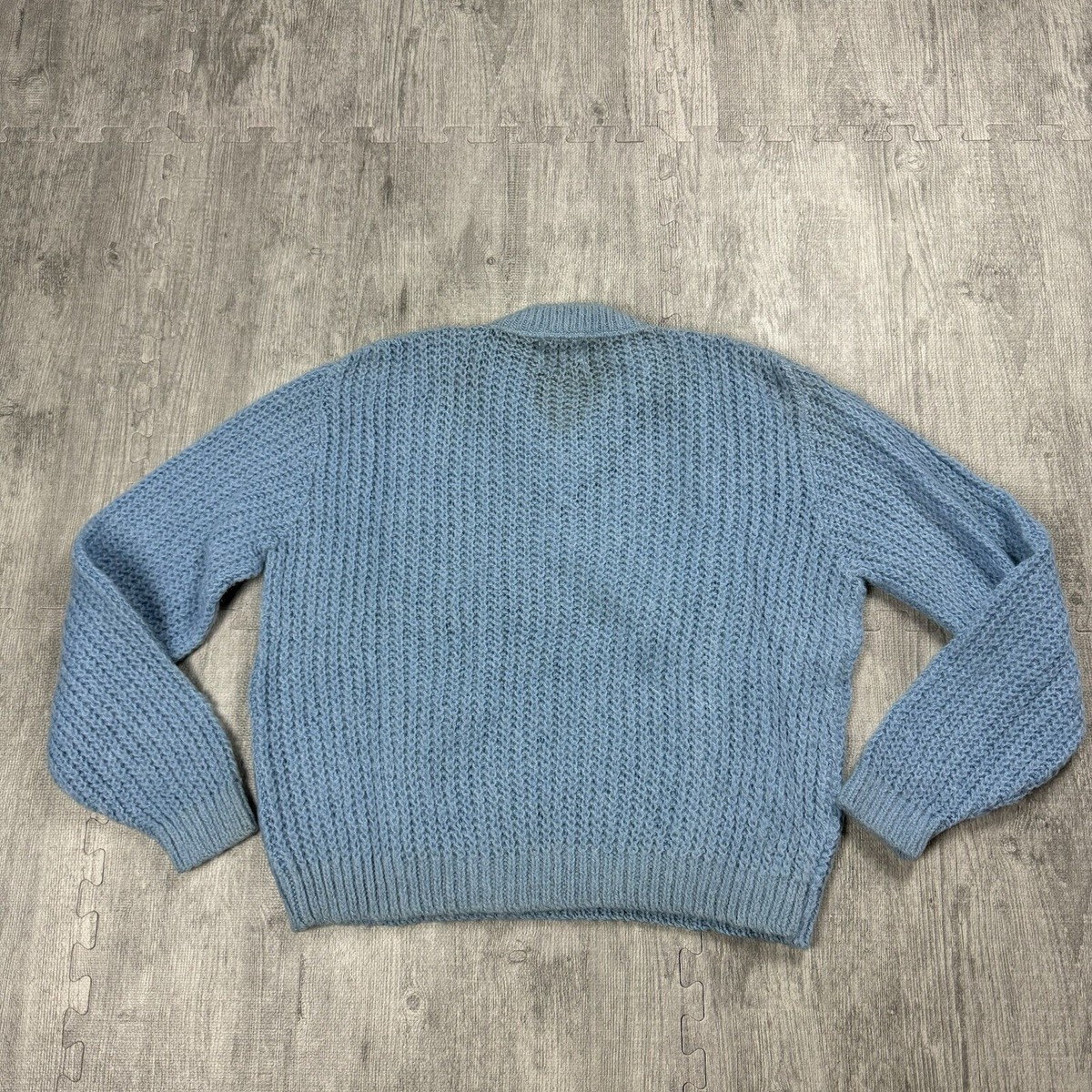 VTG 60S BARCLAY MOHAIR V-NECK FUZZY PULLOVER MENS CABLE KNIT