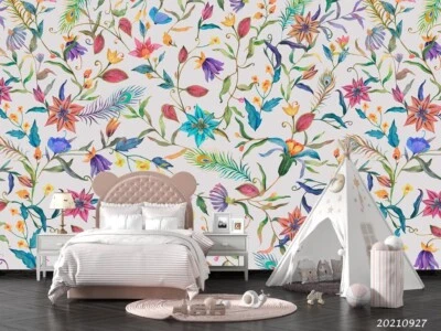 3D Colorful Floral Leaves Wall Murals Wallpaper Murals Wall Sticker 32 - Image 1 of 4