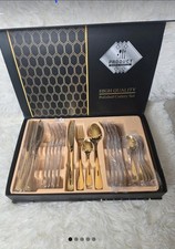 Gold Plated Steel Cutlery Set of 24-piece Knife Fork Spoon Perfect Gift Or Home