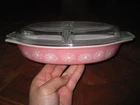 Vintage Pyrex Glass Pink Daisy Div Oval Casserole Baking Dish w/ 945 C Lid Cover