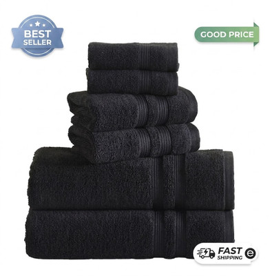 Performance Cotton 6 Piece Bath Towel Set Solid Black Quick Dry Towels