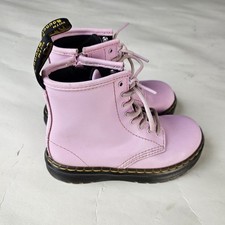 Dr Martens Combat Punk Boots Girls 10 Pink Leather Ankle LA004 Patent Side Zip