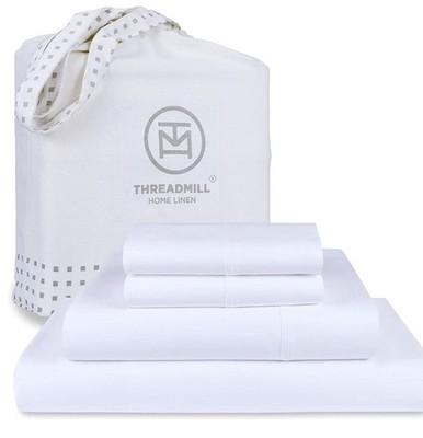 Threadmill Home Linen Queen Sheet Set White 100% Egyptian Cotton 400 TC 4 Piece