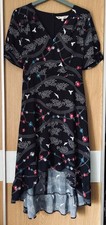 YUMI BLACK FLORAL BIRD size 12 14 long midi maxi belted Dress red blue white vgc