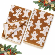 2 Pcs Christmas Hand Towels Brown Christmas Gingerbread Bathroom Winter Decor...