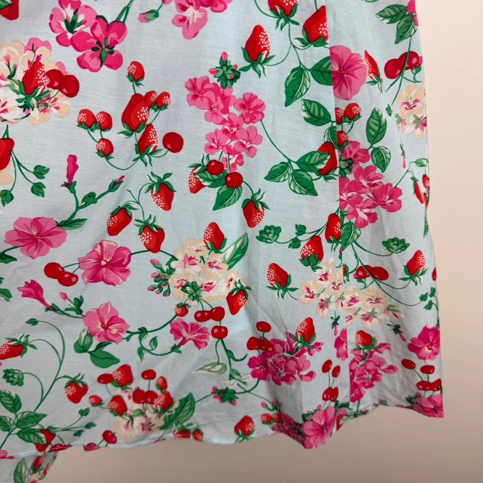NUEVO CON ETIQUETAS Falda Midi Envolvente Floral Ann Taylor Talla 0 Estampado Fresa Cereza Colorida Foto 3 de 4