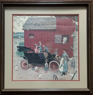 Norman Rockwell Print - Depicting A family In An Early Automobile