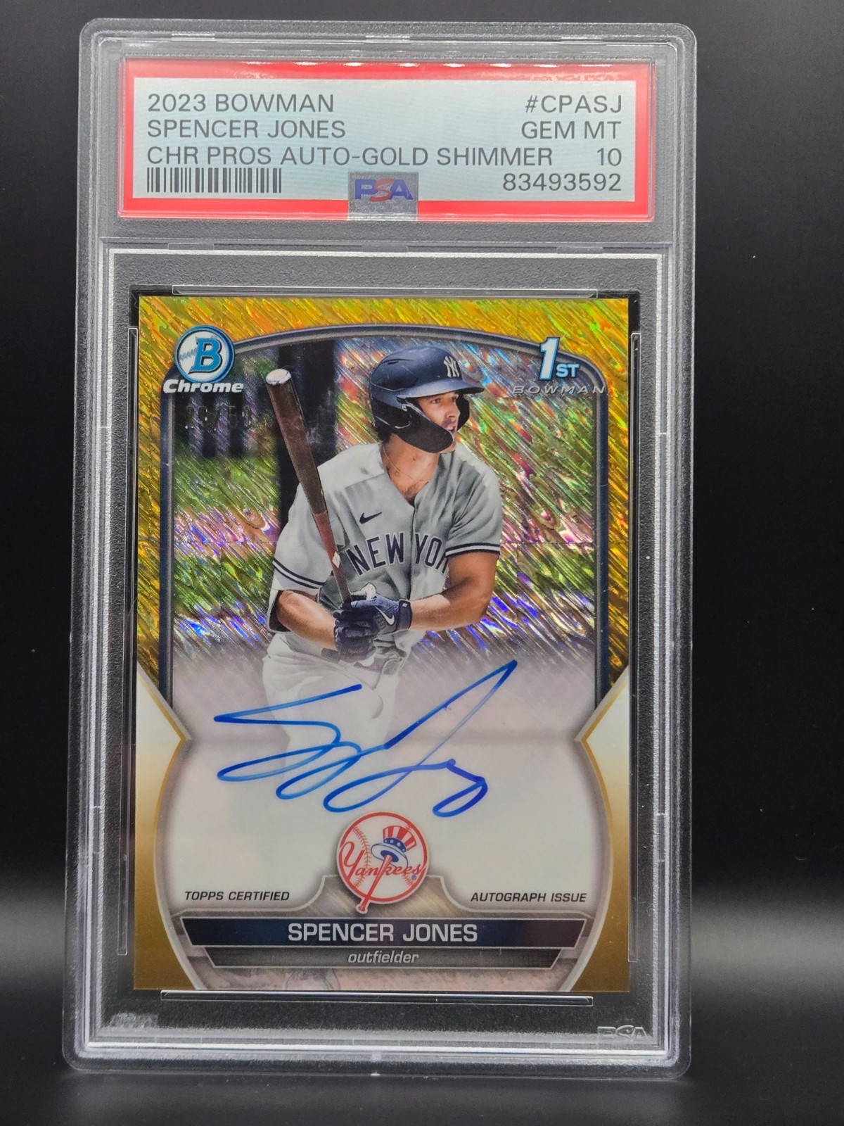 Spencer Jones 2023 Bowman Chrome 1st Auto. Gold Shimmer /50 PSA 10