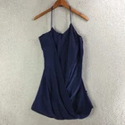 Poleci Asymmetrical Draped Wrap Mini Dress Women 8 Sleek Halter Neck Casual Blue