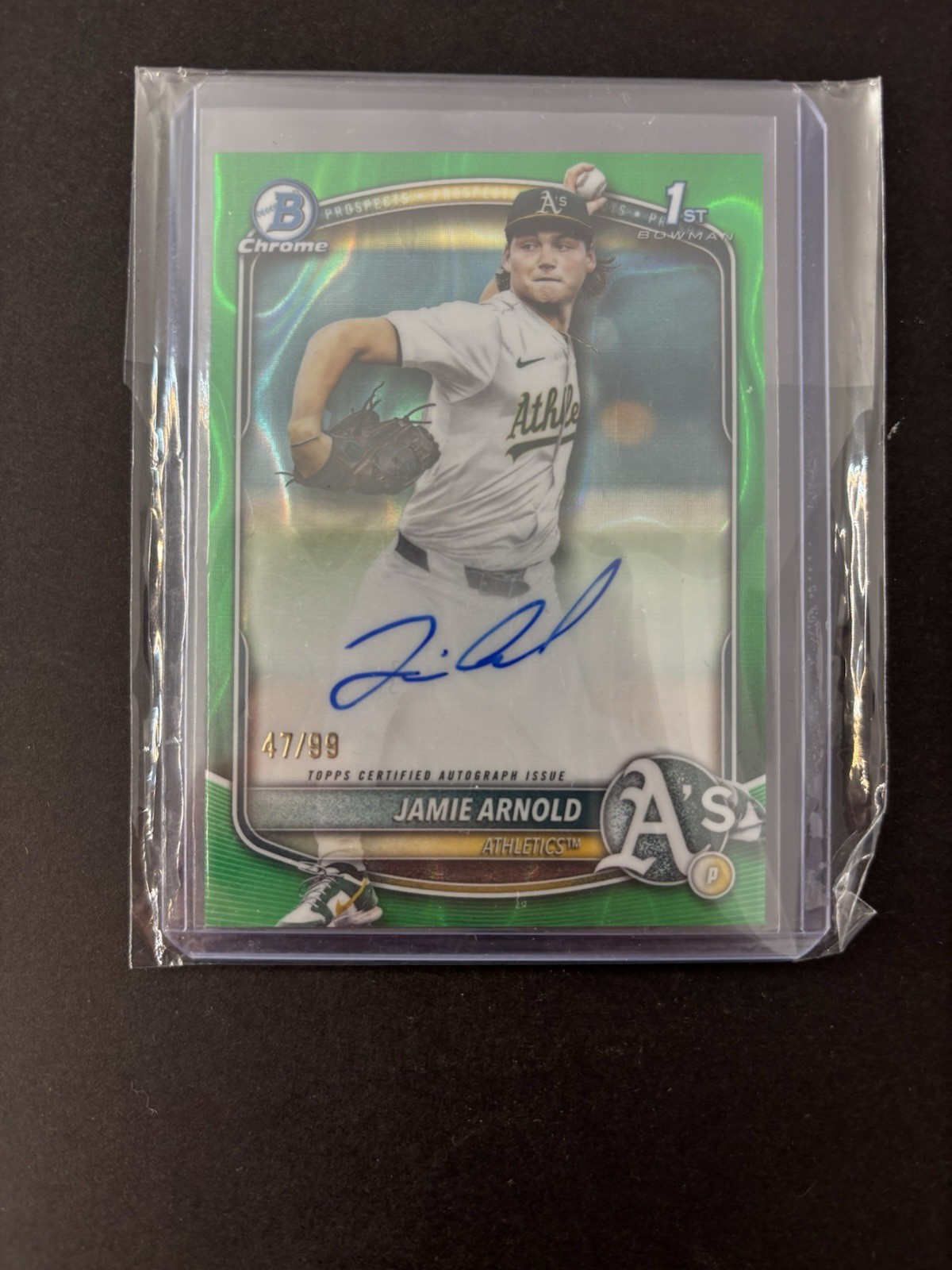 JAMIE ARNOLD 2025 BOWMAN CHROME DRAFT 1ST GREEN LAVA #CPA-JA AUTO /99 Q5451