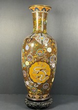 Japanese Meiji Cloisonné Vase Museum Quality Dragon Phoenix Exceptional Wirework