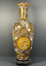 Japanese Meiji Cloisonné Vase Museum Quality Dragon Phoenix Exceptional Wirework