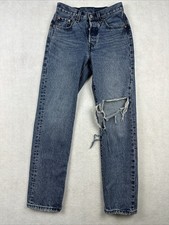 LEVI'S 501 S Big E Women Premium Jeans Button Fly Skinny Distressed Size 24x30